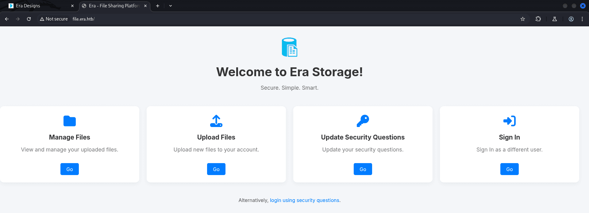Era Storage - A Filesytem Website hosted on file.era.htb subdomain