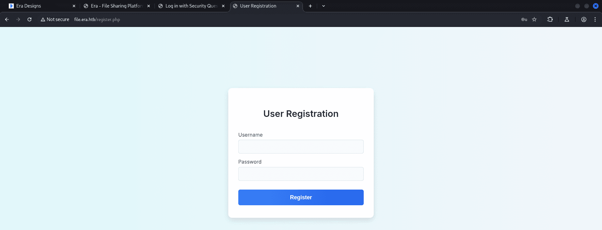 Era Storage - User Registration Page found through Dirbusting