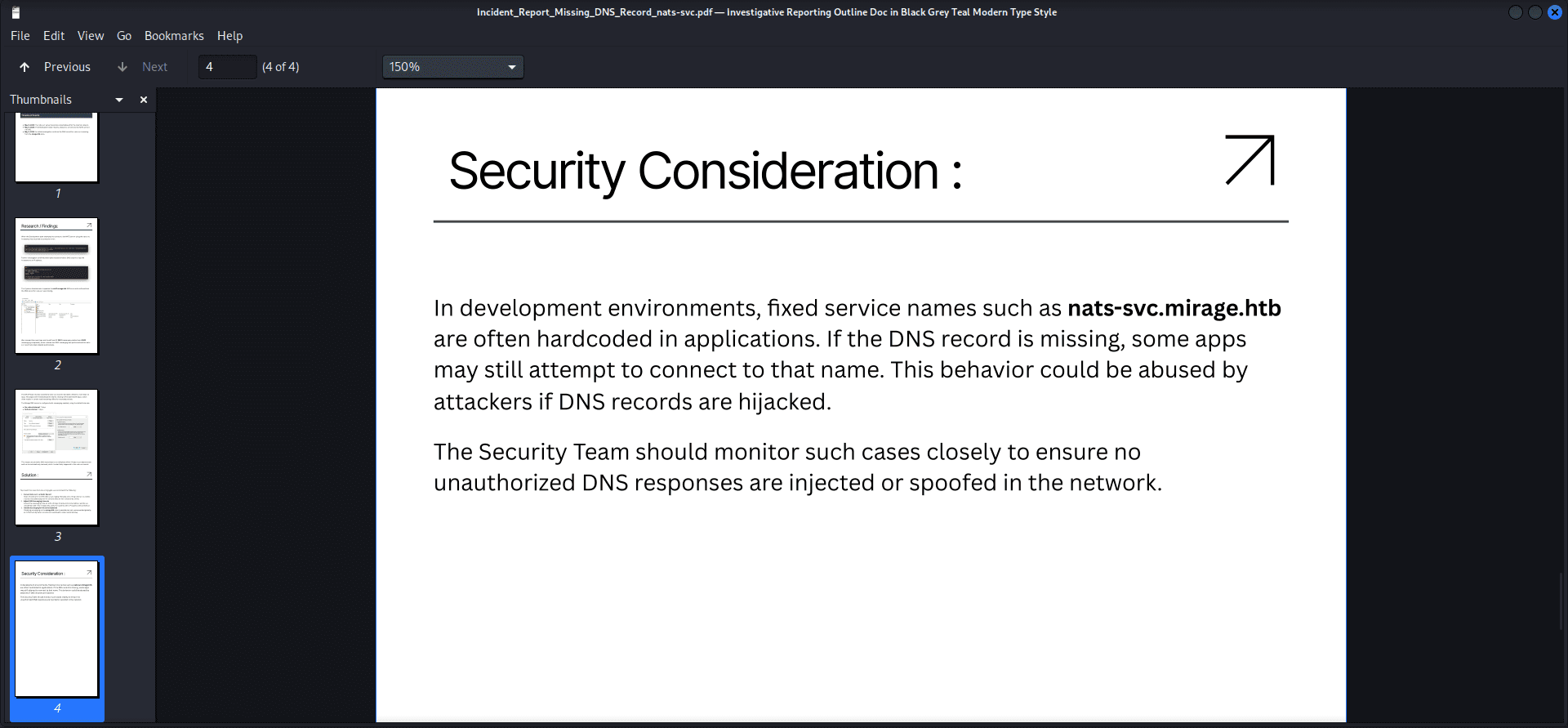 Hack-The-Box Mirage Machine - Security Considerations for the Missing DNS Record Report