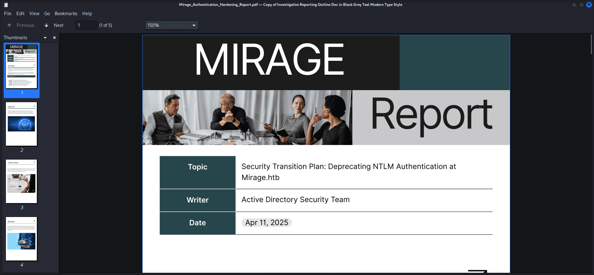 Hack-The-Box Mirage Machine - Security Transition Plan suggesting NTLM Authentication Depreciation