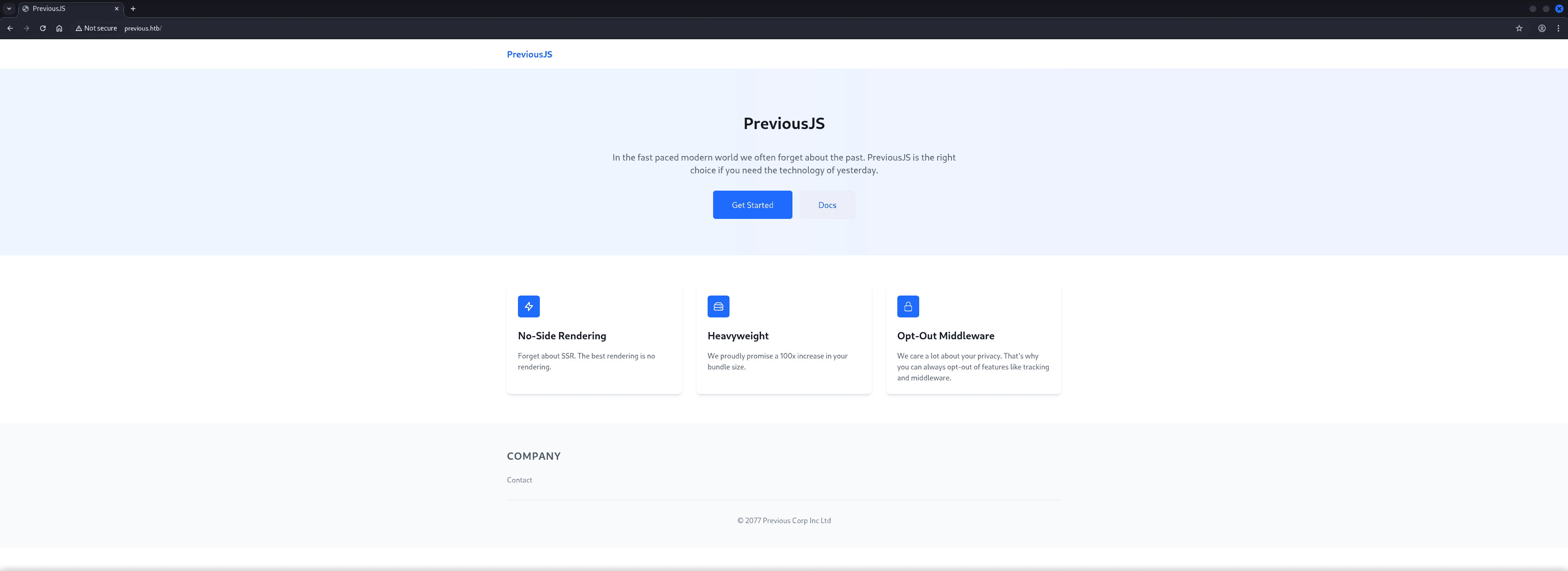 Hack-The-Box Previous Machine - Previous.htb website preview