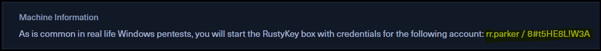 HackTheBox RustyKey Machine - Initial Breach Information