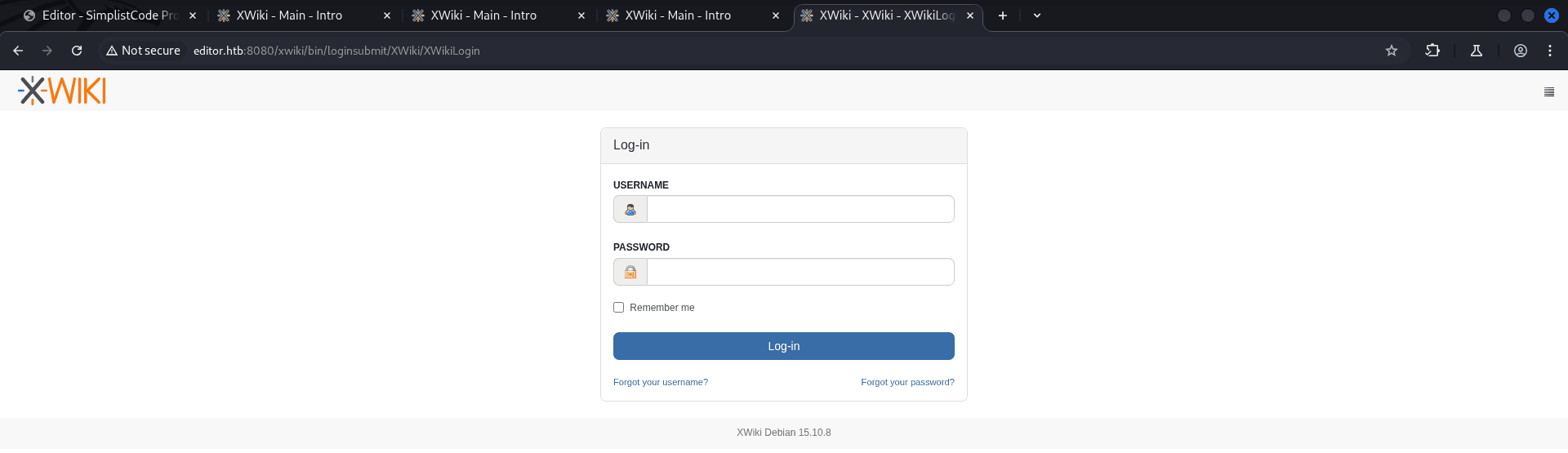 XWiki Login Page at Port 80/TCP