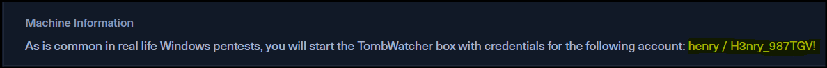 HackTheBox TombWatcher Machine - Assumed Breach Machine Initial Information