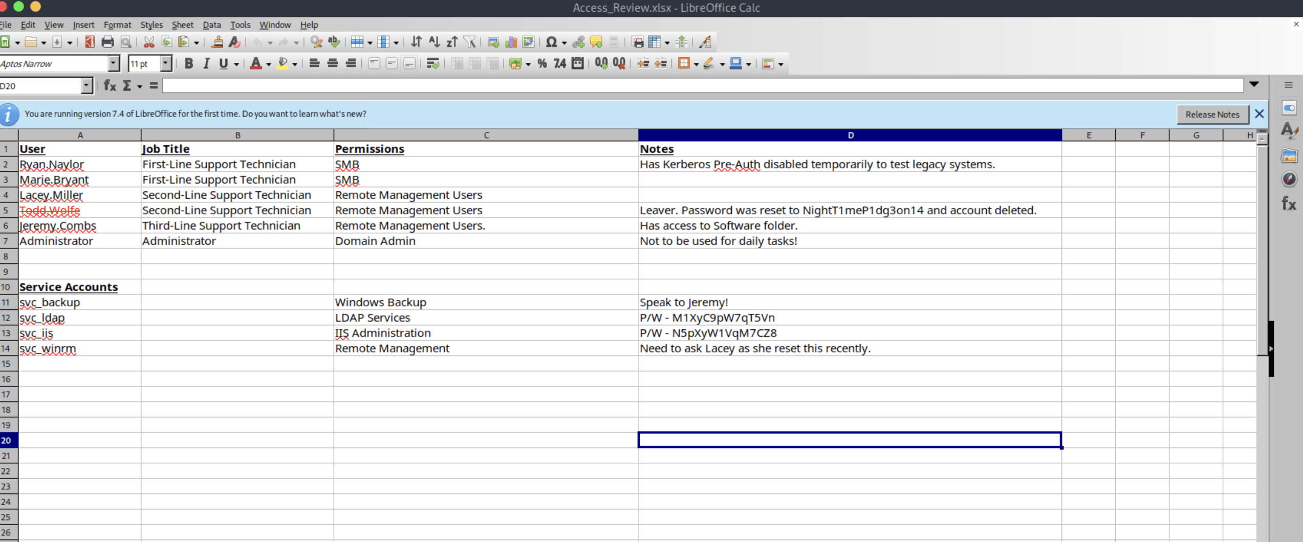 HackTheBox Voleur Machine - Access Review XLSX File Preview