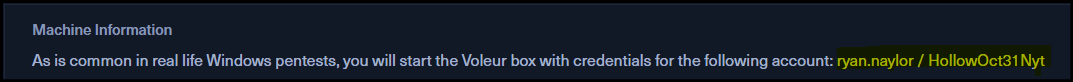 HackTheBox Voleur Machine - Assumed Breach Macine Initial Information
